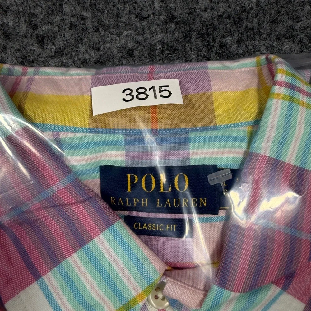 Polo Ralph Lauren Shirt Classic Fit Mens L Multi Cotton Plaid Pastel LS NWT